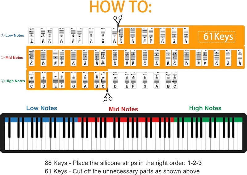 JYCSTE Removable Piano Keyboard Note Labels, Silicone Piano Notes Stickers Guide for Beginner, Reusable 88 Key Full Size Piano Key Music Notes Letter Label - Image 5